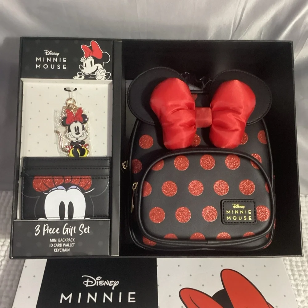 Bioworld Disney Minnie Mouse Mini Backpack Boxed Gift Set - Card Holder Keychain - Picture 3 of 10